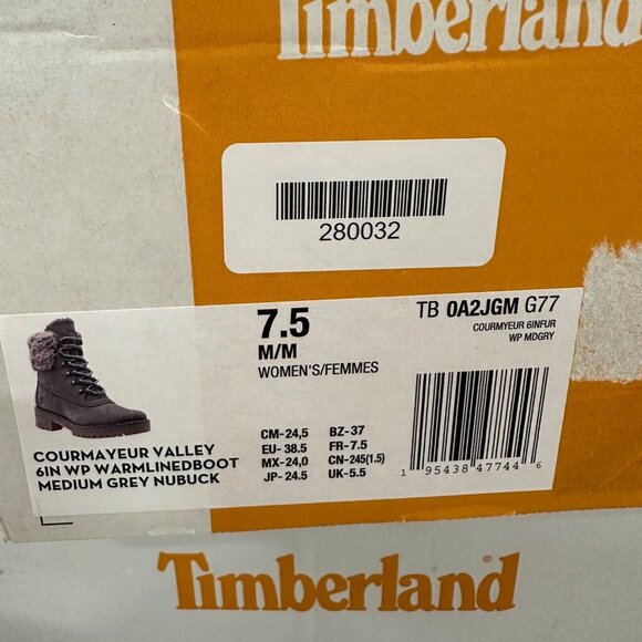 Timberland Women's Courmayeur 6" Waterproof Warm-Lined Boots sz 7.5 Grey Nubuck - Picture 8 of 8